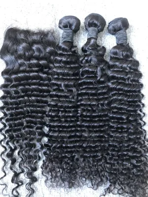 Mink Hair Deep Wave 3 Bundles With 4X4 HD Closure Deals