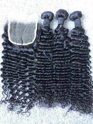 Mink Hair Deep Wave 3 Bundles With 5X5 HD Closure Deals