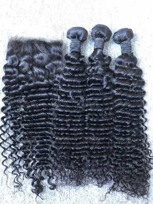 Mink Hair Deep Wave 3 Bundles With 5X5 HD Closure Deals