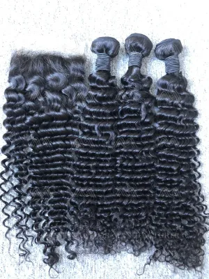 Mink Hair Deep Wave 3 Bundles With 5X5 HD Closure Deals
