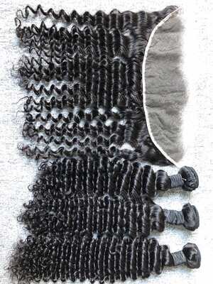 Mink Hair Deep Wave 3 Bundles With 13X4 HD Frontal Deals