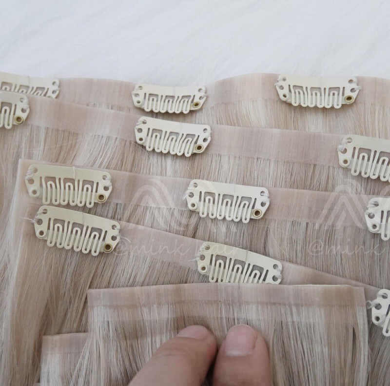 Blonde Hair PU Skin Seamless Clip In