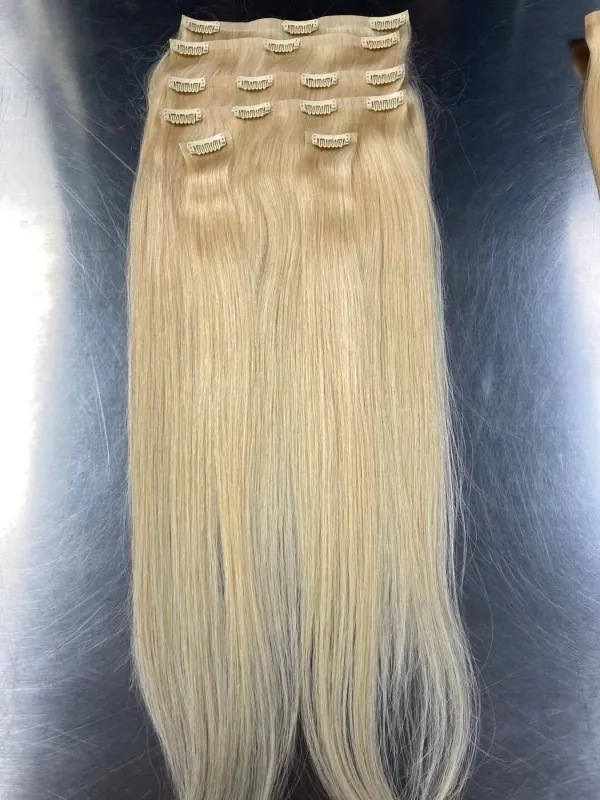 Blonde Hair PU Skin Seamless Clip In
