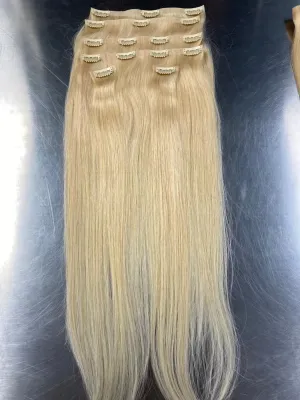 Blonde Hair PU Skin Seamless Clip In