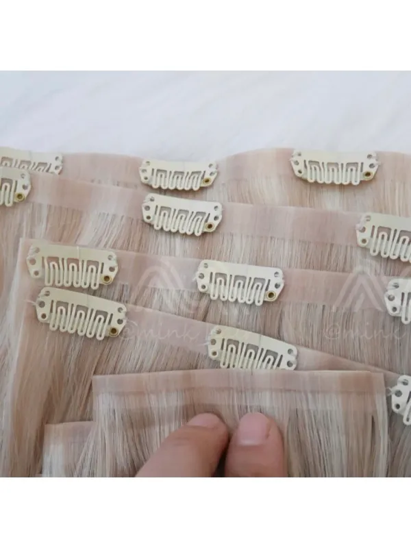 Blonde Hair PU Skin Seamless Clip In