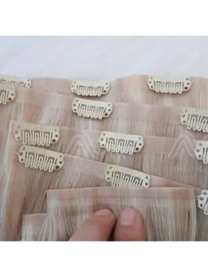 Blonde Hair PU Skin Seamless Clip In