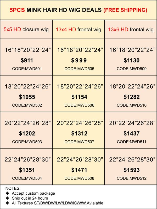 Mink Hair HD Lace Wig Deals 5pcs