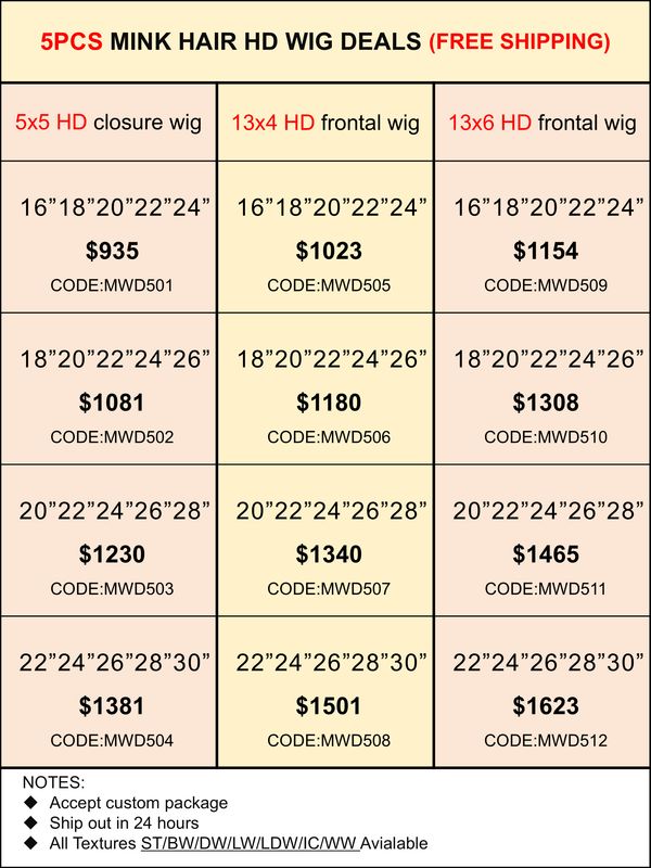 Mink Hair HD Lace Wig Deals 5pcs