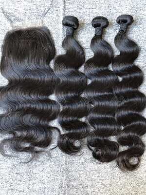 Mink Hair Body Wave 3 Bundles With 5X5 Transparent Closure Deals
