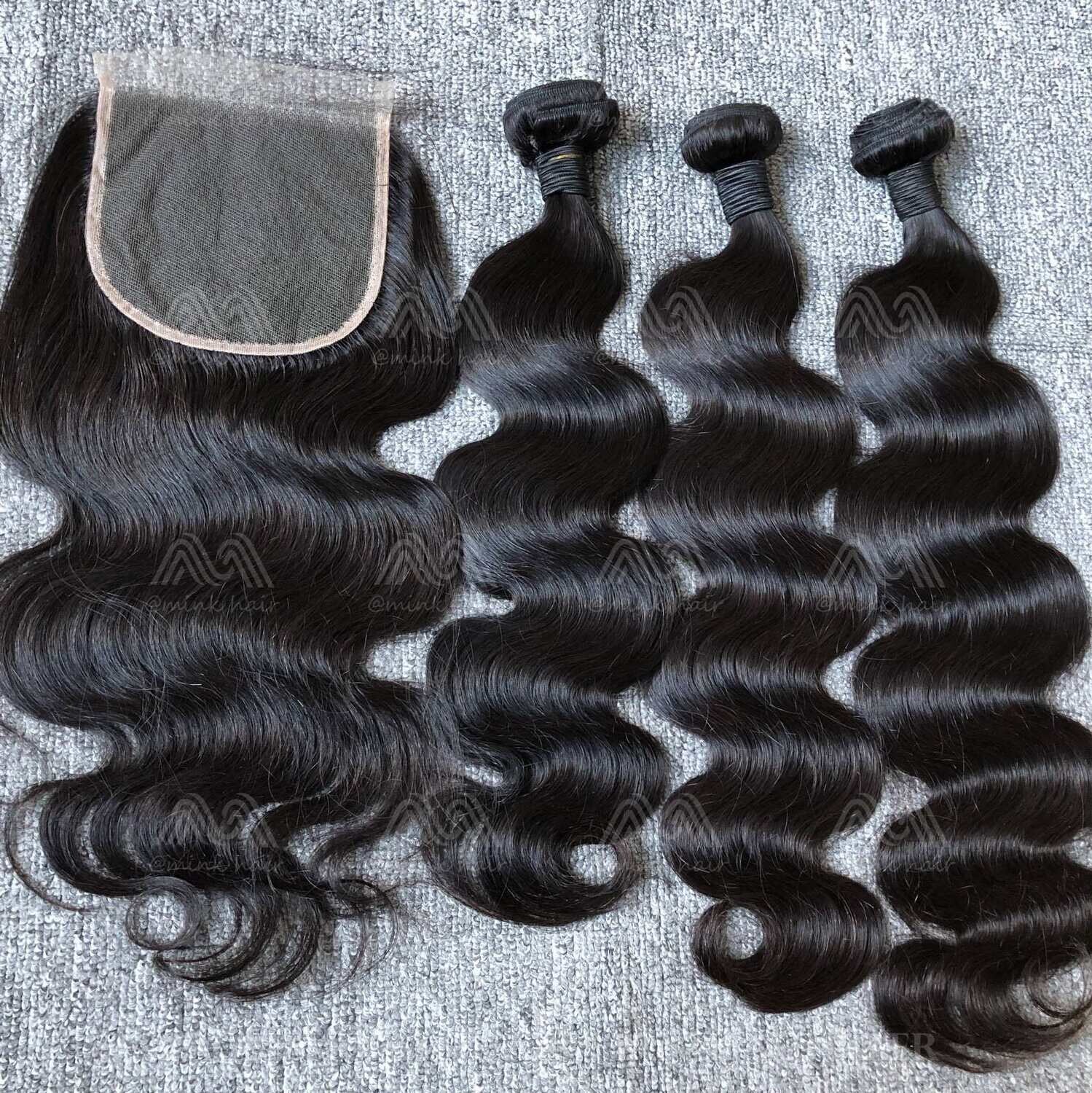 Mink Hair Body Wave 3 Bundles With 5X5 Transparent Closure Deals