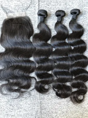 Mink Hair Body Wave 3 Bundles With 5X5 Transparent Closure Deals