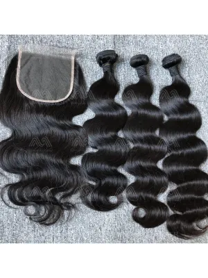 Mink Hair Body Wave 3 Bundles With 5X5 Transparent Closure Deals