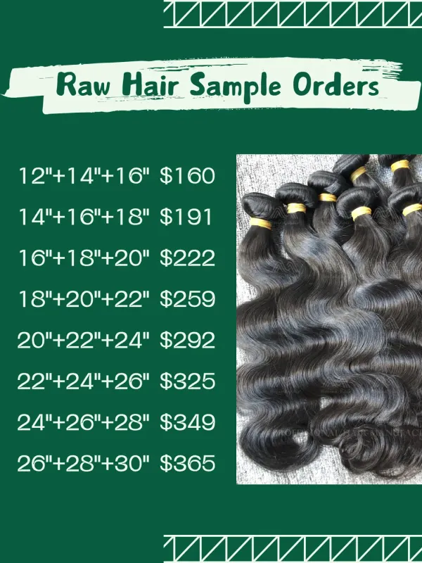 Sample Deals: Raw Hair 3 Bundles （100g Each Bundle)
