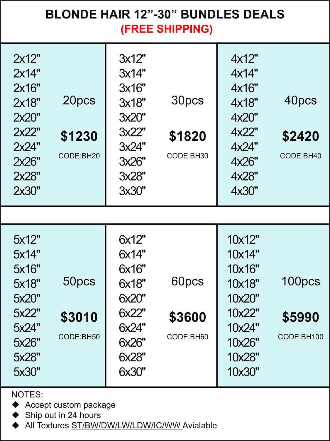 Bundles Deals: Blonde Hair 12inch-30inch