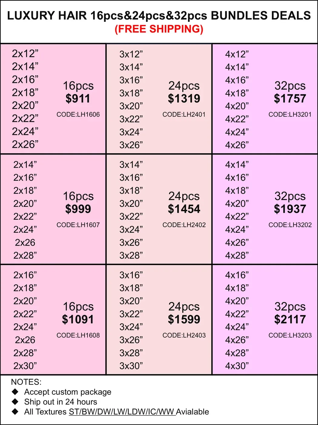 Bundles Deals: Luxury Hair 16pcs 24pcs 32pcs