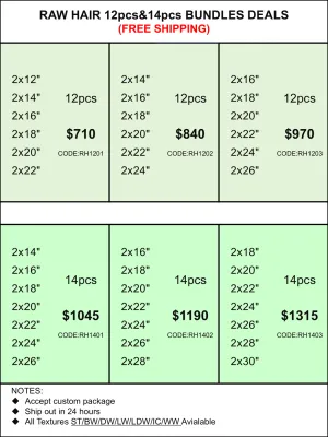 Bundles Deals: Raw Hair 12pcs 14pcs