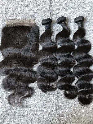 Mink Hair Body Wave 3 Bundles With 6X6 Transparent Closure Deals