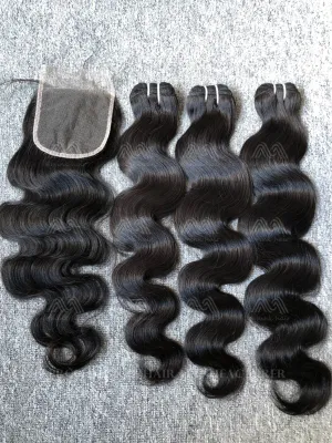 Luxury Hair Body Wave 3 Bundles With 4X4 HD Closure Deals