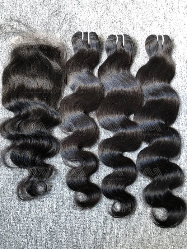 Luxury Hair Body Wave 3 Bundles With 4X4 HD Closure Deals