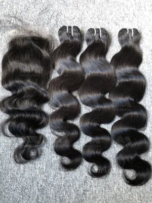 Luxury Hair Body Wave 3 Bundles With 4X4 HD Closure Deals
