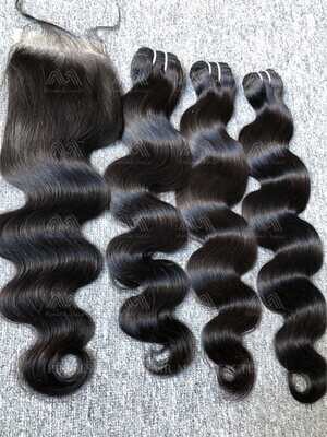Luxury Hair Body Wave 3 Bundles With Transparent 4x4 Closure Deals