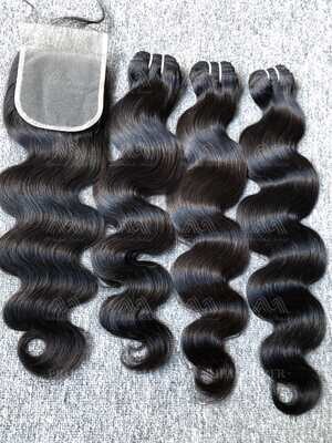 Luxury Hair Body Wave 3 Bundles With Transparent 4x4 Closure Deals