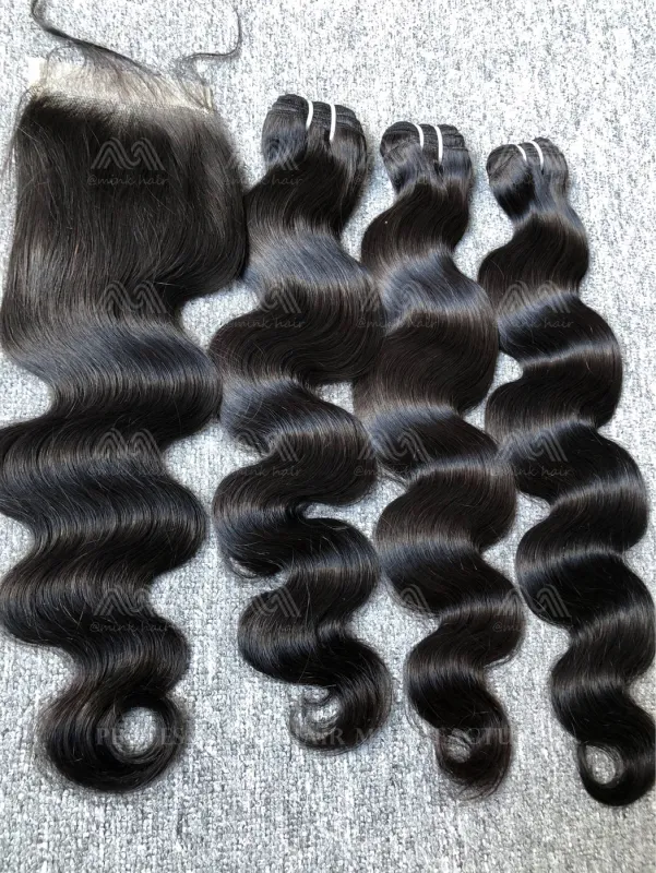 Luxury Hair Body Wave 3 Bundles With Transparent 4X4 Closure Deals
