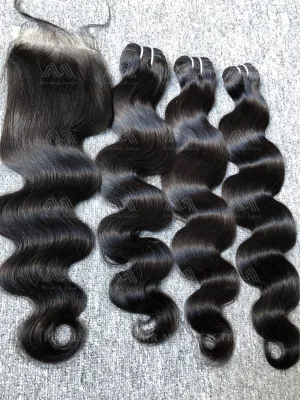 Luxury Hair Body Wave 3 Bundles With Transparent 4X4 Closure Deals