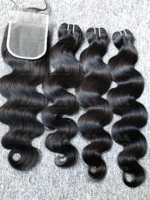 Luxury Hair Body Wave 3 Bundles With Transparent 4X4 Closure Deals