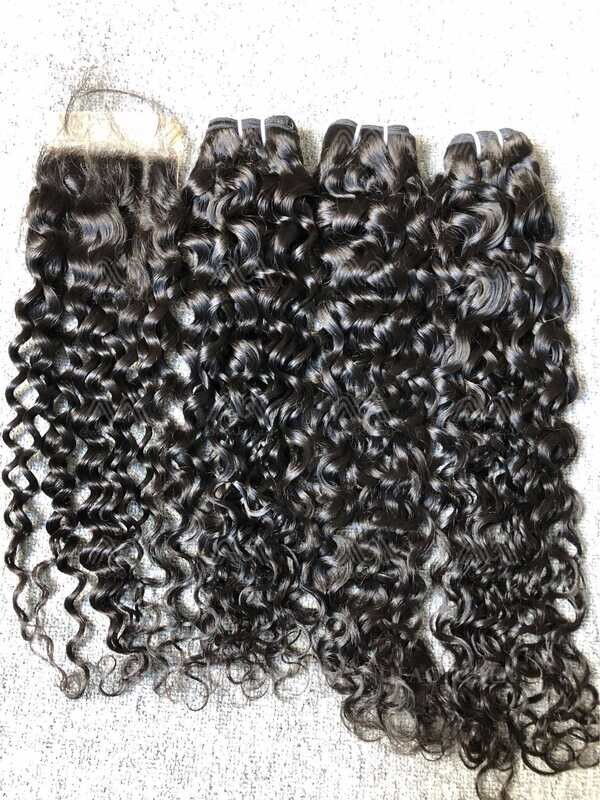 Luxury Hair Italian Curly 3 Bundles With Transparent 4x4 Closure Deals