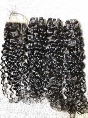 Luxury Hair Italian Curly 3 Bundles With Transparent 4x4 Closure Deals