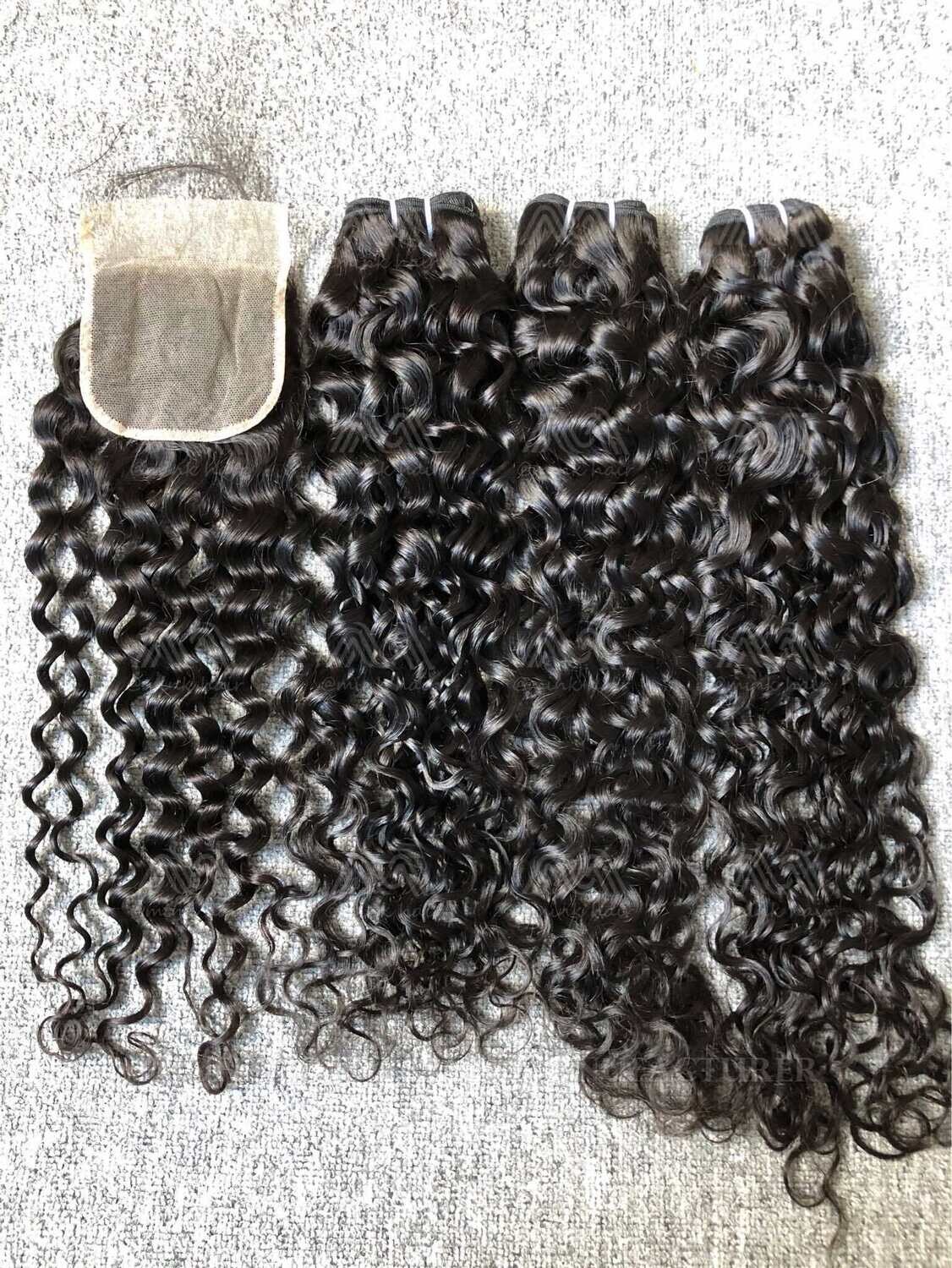 Luxury Hair Italian Curly 3 Bundles With Transparent 4x4 Closure Deals