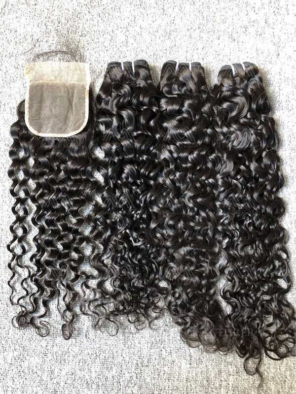 Luxury Hair Italian Curly 3 Bundles With Transparent 4x4 Closure Deals