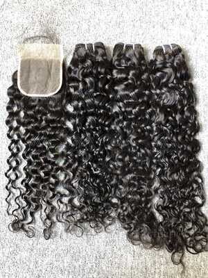 Luxury Hair Italian Curly 3 Bundles With Transparent 4x4 Closure Deals