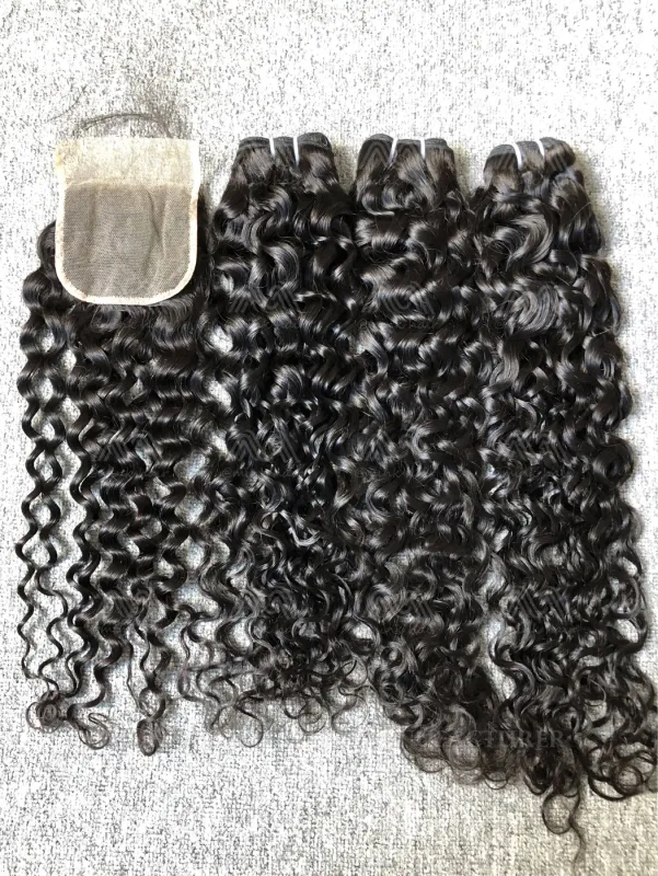 Luxury Hair Italian Curly 3 Bundles With Transparent 4X4 Closure Deals