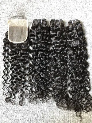 Luxury Hair Italian Curly 3 Bundles With Transparent 4X4 Closure Deals
