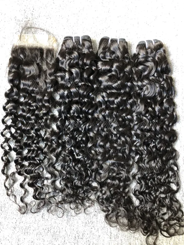 Luxury Hair Italian Curly 3 Bundles With Transparent 4X4 Closure Deals