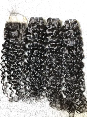 Luxury Hair Italian Curly 3 Bundles With Transparent 4X4 Closure Deals