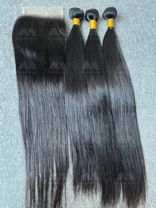 Diamond Hair Straight 3 Bundles With 5X5 Transparent Closure Deals