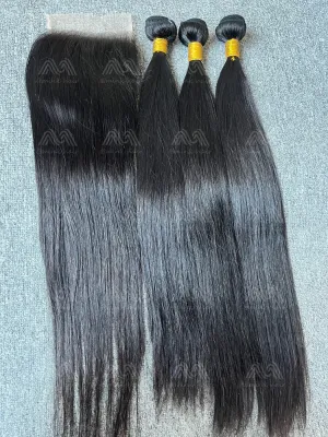 Diamond Hair Straight 3 Bundles With 5X5 Transparent Closure Deals