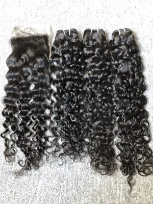 Luxury Hair Italian Curly 3 Bundles With 5X5 HD Closure Deals