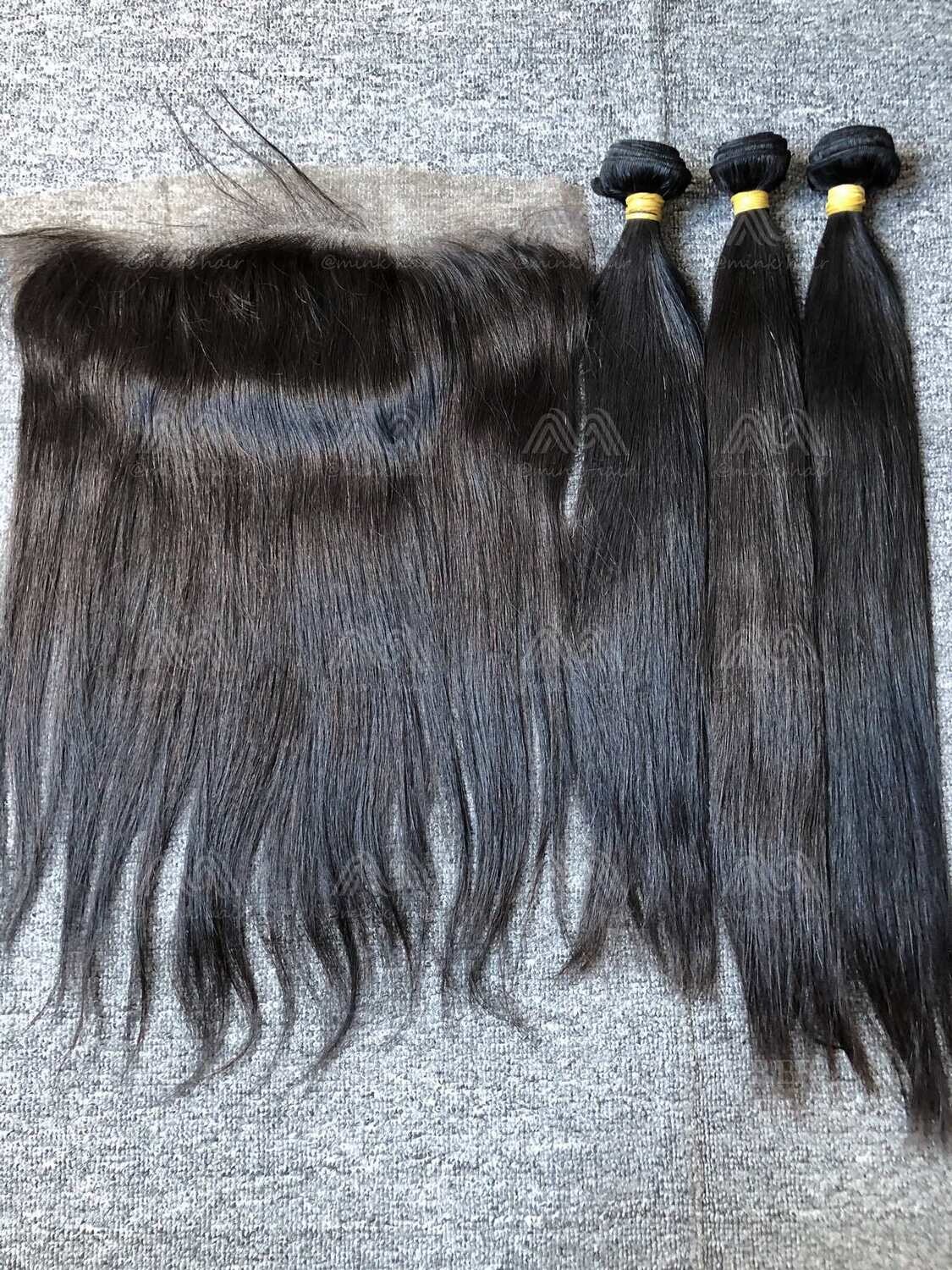 Raw Hair Straight/Body Wave 3 Bundles With 13x4 Transparent Frontal Deals