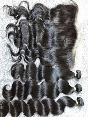 Raw Hair Straight/Body Wave 3 Bundles With 13x4 Transparent Frontal Deals