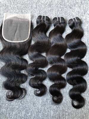 Luxury Hair Body Wave 3 Bundles With Transparent 5x5 Closure Deals
