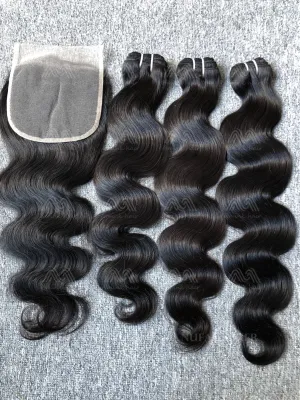 Luxury Hair Body Wave 3 Bundles With Transparent 5X5 Closure Deals