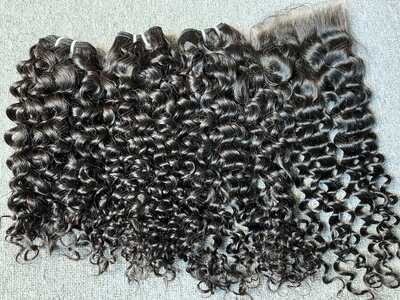 Luxury Hair Italian Curly 3 Bundles With Transparent 5x5 Closure Deals