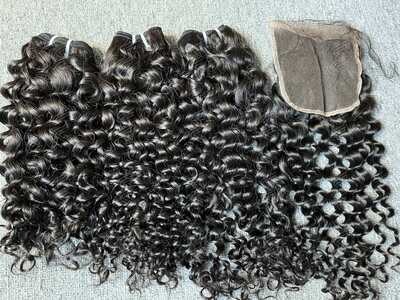 Luxury Hair Italian Curly 3 Bundles With Transparent 5x5 Closure Deals