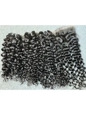 Luxury Hair Italian Curly 3 Bundles With Transparent 5X5 Closure Deals