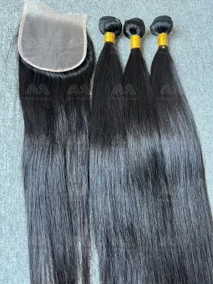 Diamond Hair Straight 3 Bundles With 4X4 Transparent Closure Deals