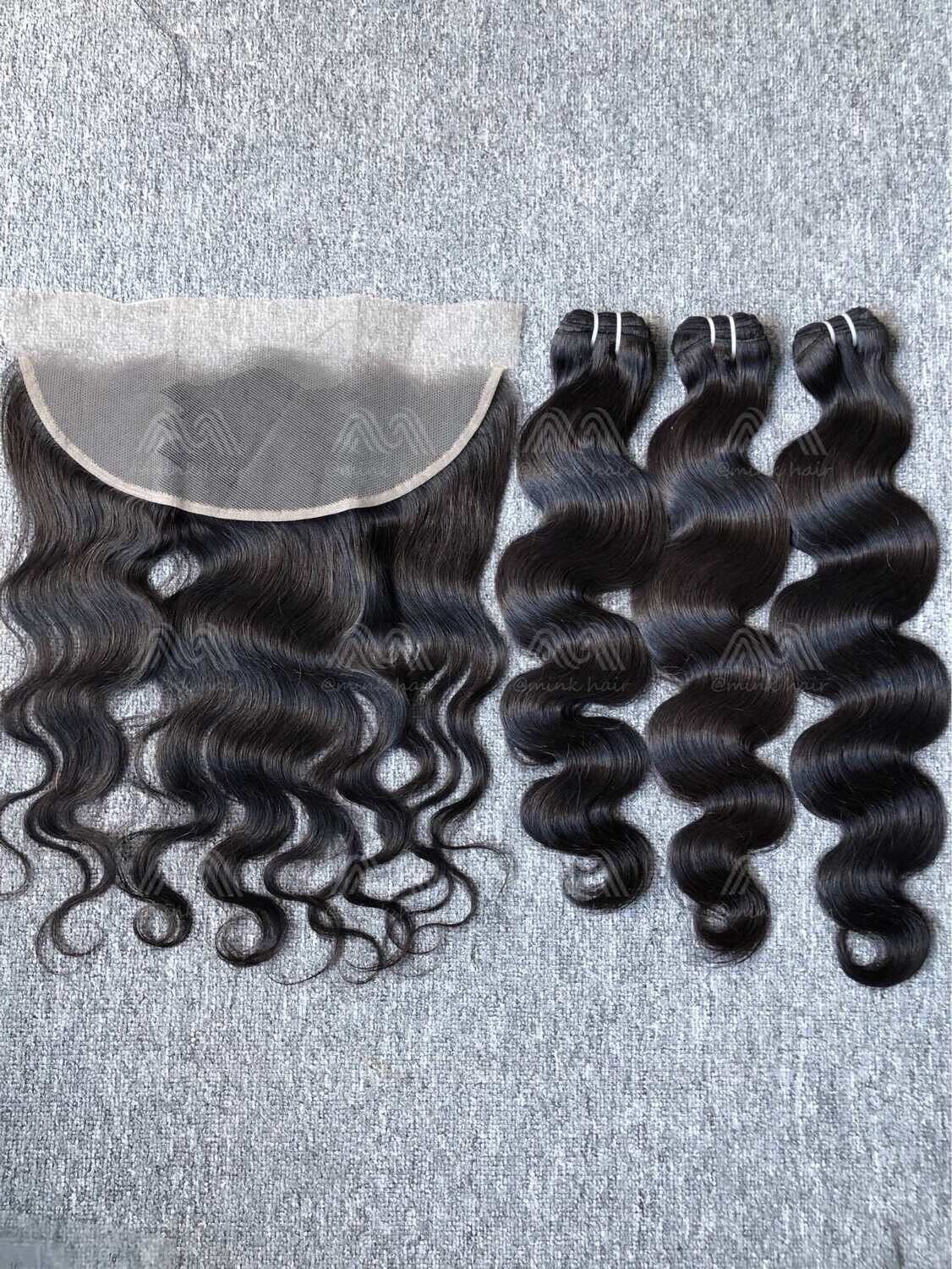 Luxury Hair Body Wave 3 Bundles With Transparent 13x4 Frontal Deals